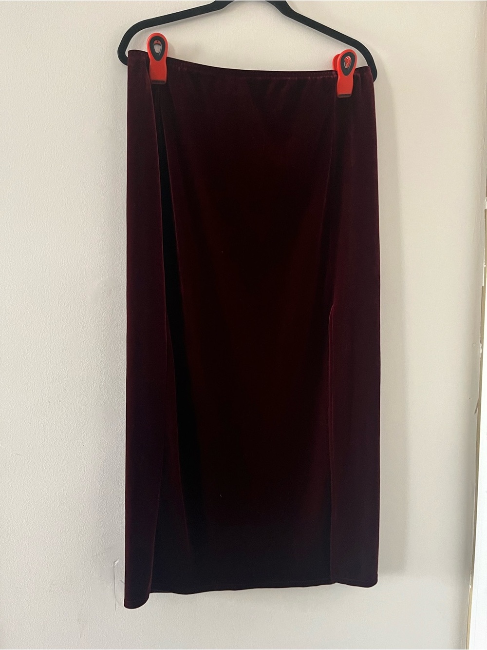 Vintage Burgundy Velvet Midi Skirt Large High Rise Holiday Romantic Winter Fall
